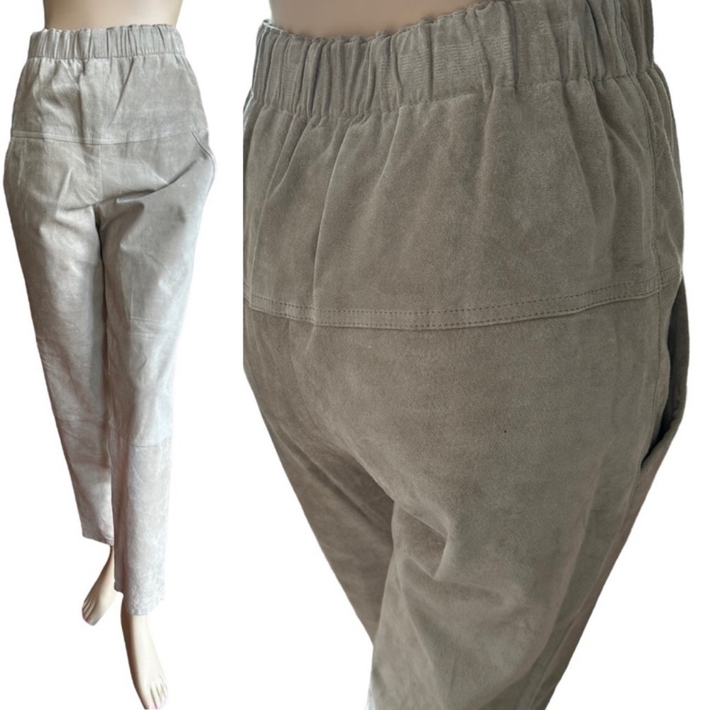 Vintage Suede Elastic Waist Pull on Straight Leg Pants